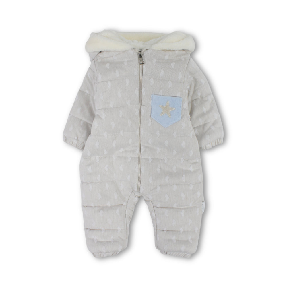 Baby Girls Cotton Baby Footie – Beige & Baby Blue with Star Detail