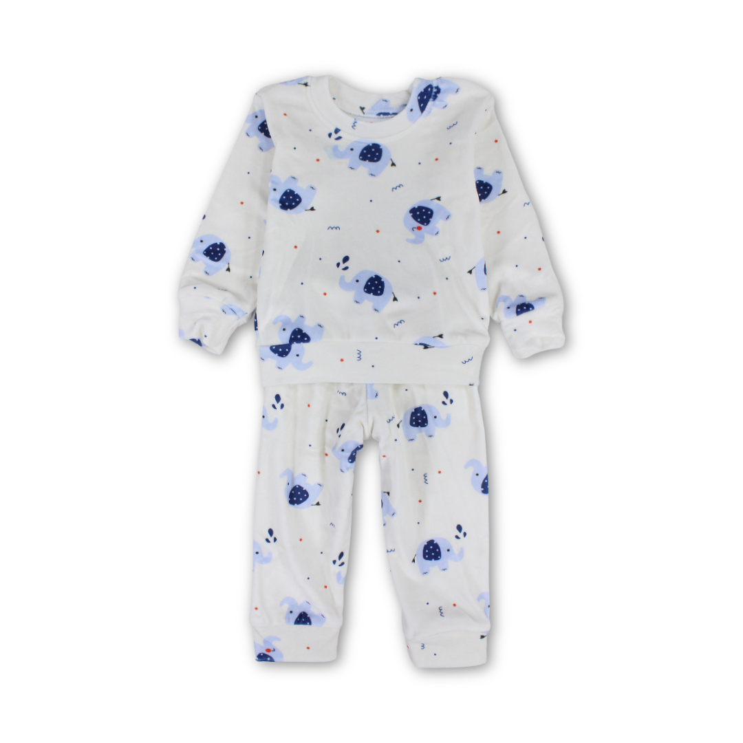 Unisex Long-Sleeved Pajama – Off-White with Elephant Print