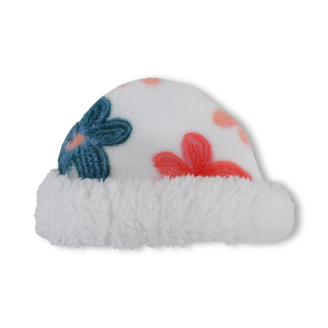 Baby Girls Beanie – White with Flower Print