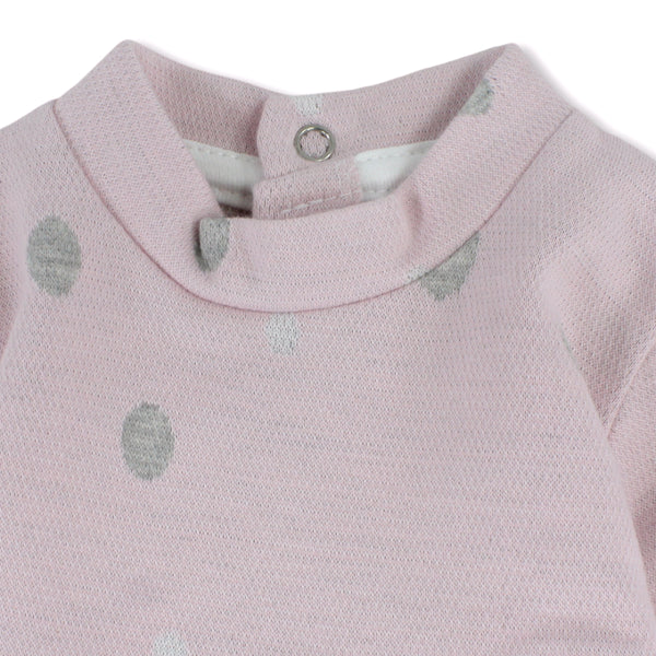 Baby Girls Cotton Long-Sleeved Dress with Bunny & Polka Dot Print