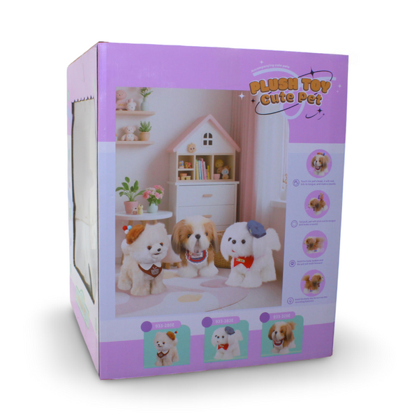 Kids Interactive Plush Dog – White & Brown