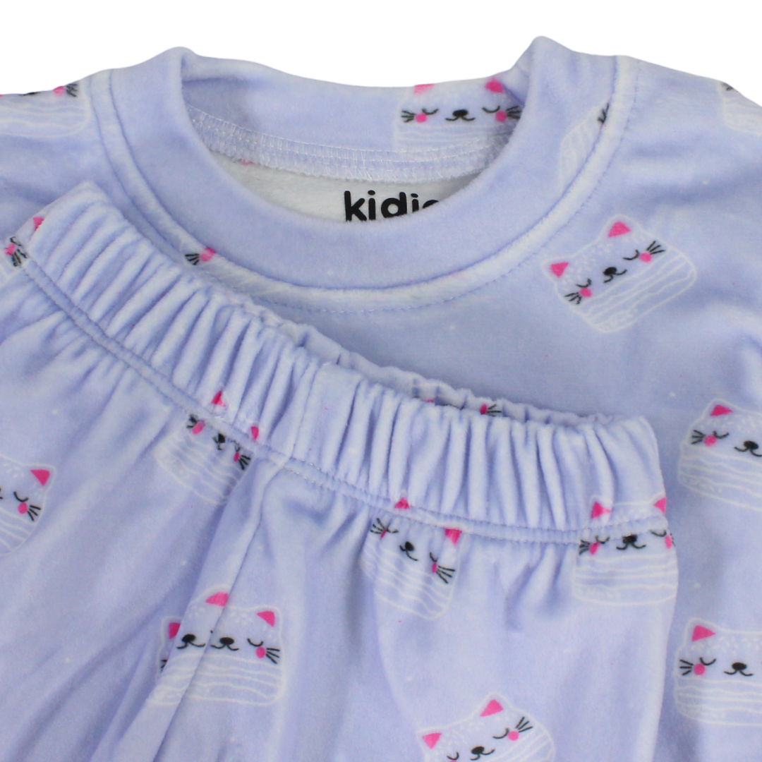 Baby Girls Long-Sleeved Pajama – Purple with Cat Print
