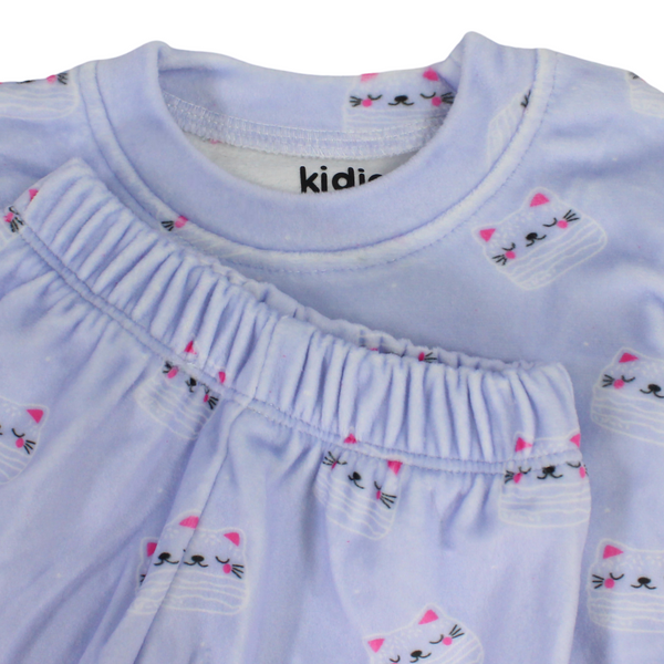 Baby Girls Long-Sleeved Pajama – Purple with Cat Print