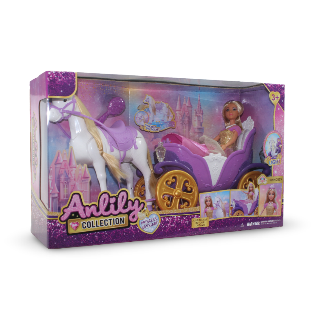 Anlily Princess Carriage Doll & Horse Set – Purple