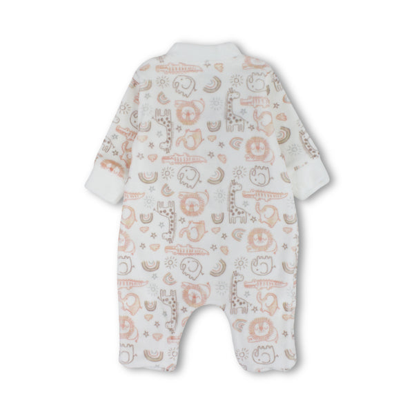 Unisex Baby Cotton Baby Footie – Off-White with Zoo Animals Print
