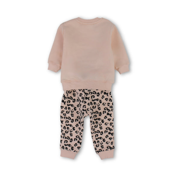 Girls Cotton Long-Sleeved Pajama Set – Salmon with "LOVE" Print