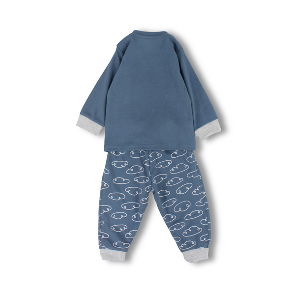 Baby Boys Long-Sleeved Pajama – Olive & Petrol Blue with Yellow Car Print
