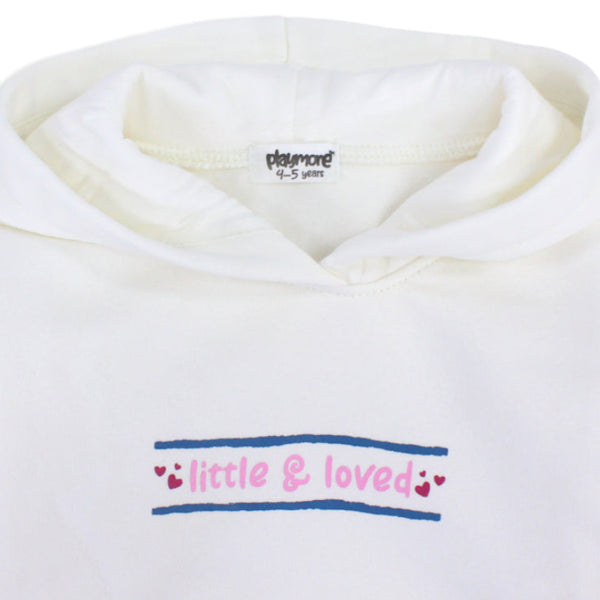 Girls Hoodie – Off-White with "Little & Loved" Sleeve Detail