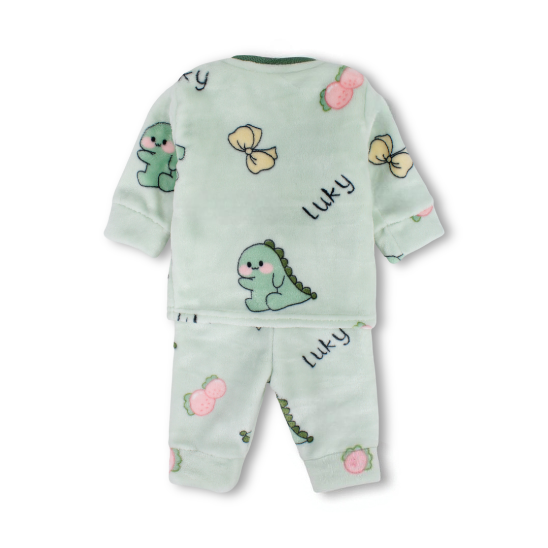 Baby Girls Long-Sleeved Pajama – Mint with Lucky Dino Print