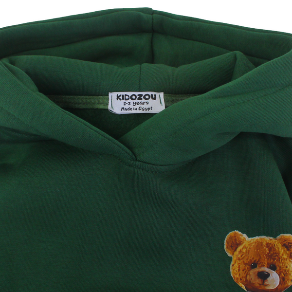Baby Boys Hoodie – Olive with BEAR Detail