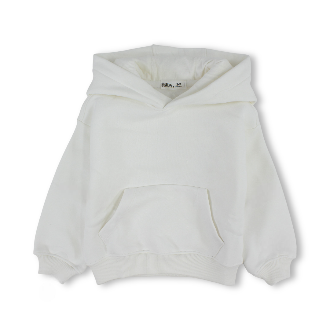 Unisex Kids Cotton Hoodie – Plain Off-White