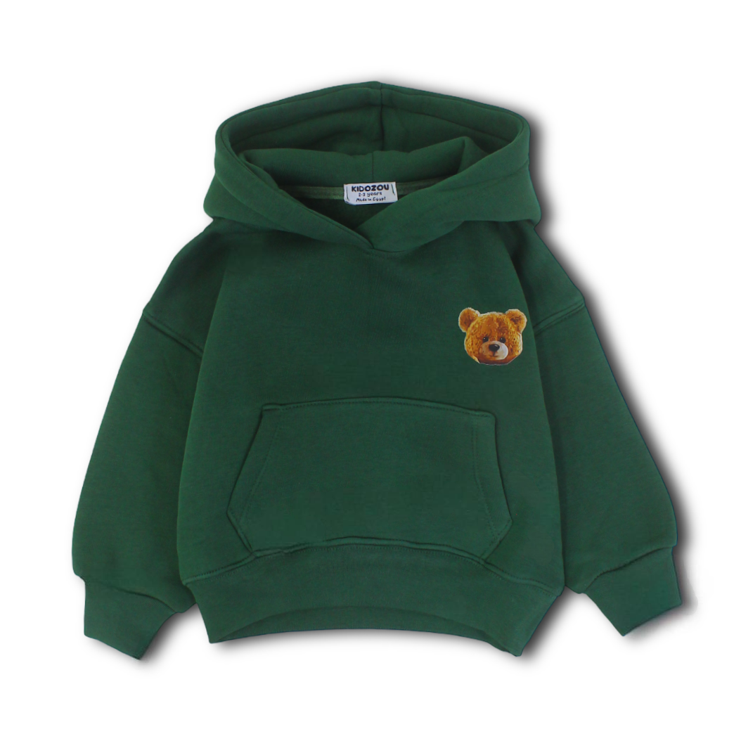 Baby Boys Hoodie – Olive with BEAR Detail