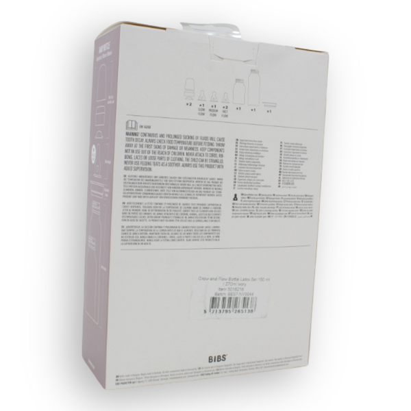 BIBS Grow and Flow Baby Bottle Round Latex Set 150 ml / 270 ml Ivory