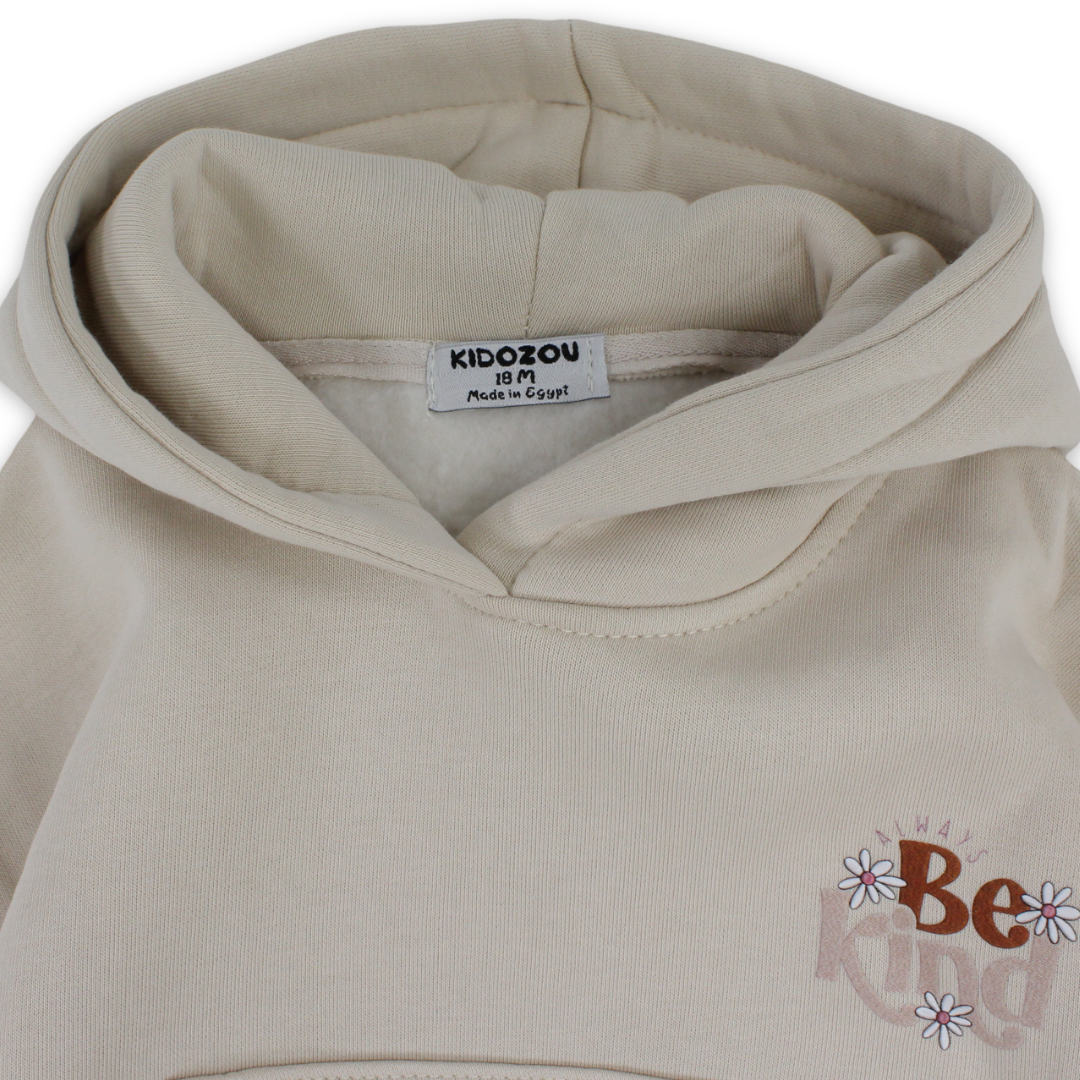 Baby Girls Hoodie – Beige with Be Kinnd Print