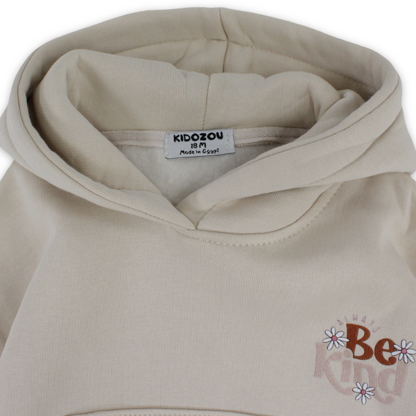 Baby Girls Hoodie – Beige with Be Kinnd Print