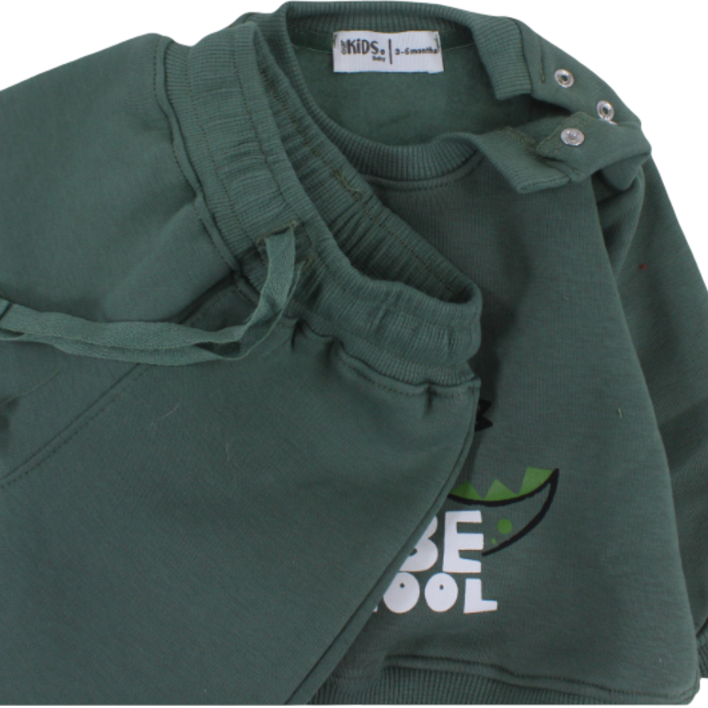 Baby Boys Long-Sleeved Pajama Set – Olive with "Skate Be Cool" Print