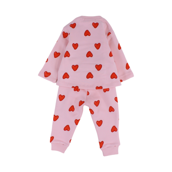 Baby Girls Long-Sleeved Pajama Set – Pink with Hearts Print