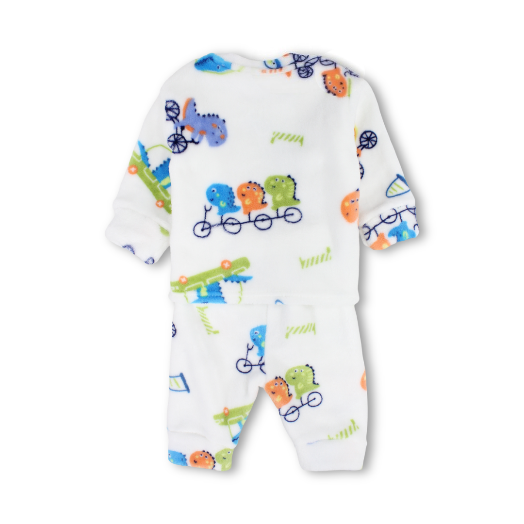 Baby Boys Long-Sleeved Pajama – White with Dino Bike Print