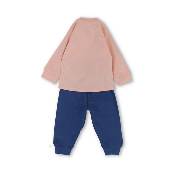 Baby Girls Long-Sleeved Pajama – Mint & Salmon with Flying Rabbit Print