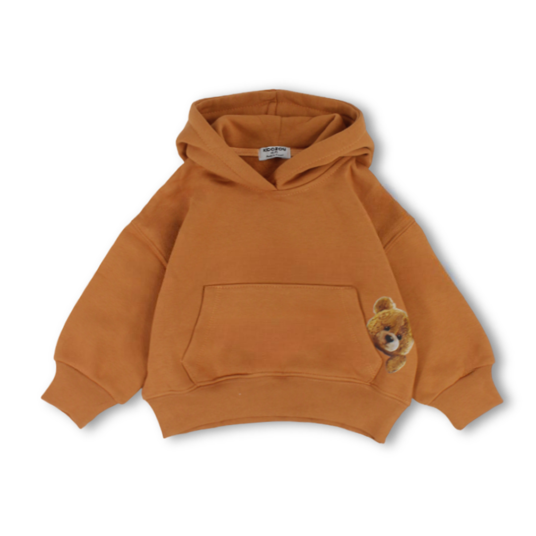 Unisex Hoodie – Orange with Bear Pocket Print