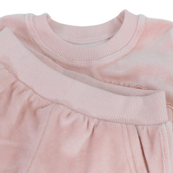 Girls Velvet Long-Sleeved Pajama Set with "Nice To Meet You" Print
