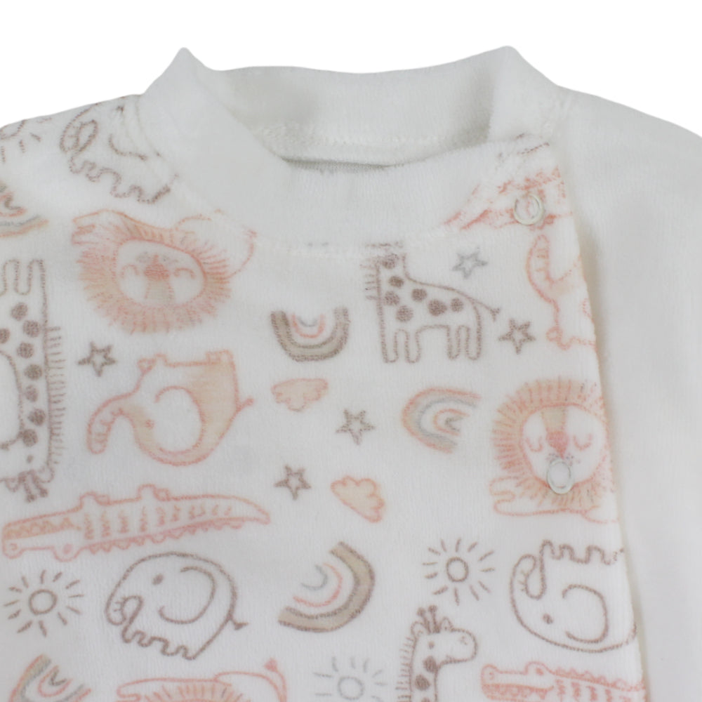 Unisex Baby Cotton Baby Footie – Off-White with Forest Animals Print