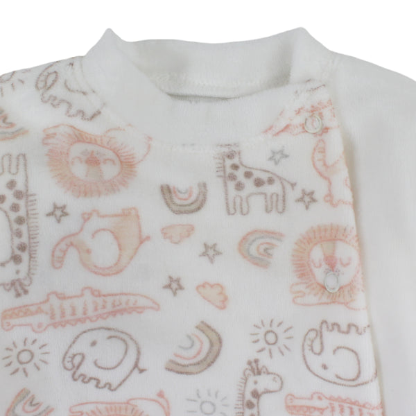 Unisex Baby Cotton Baby Footie – Off-White with Forest Animals Print