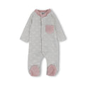 Baby Girls Cotton Baby Footie – Beige with Heart Print and Pocket