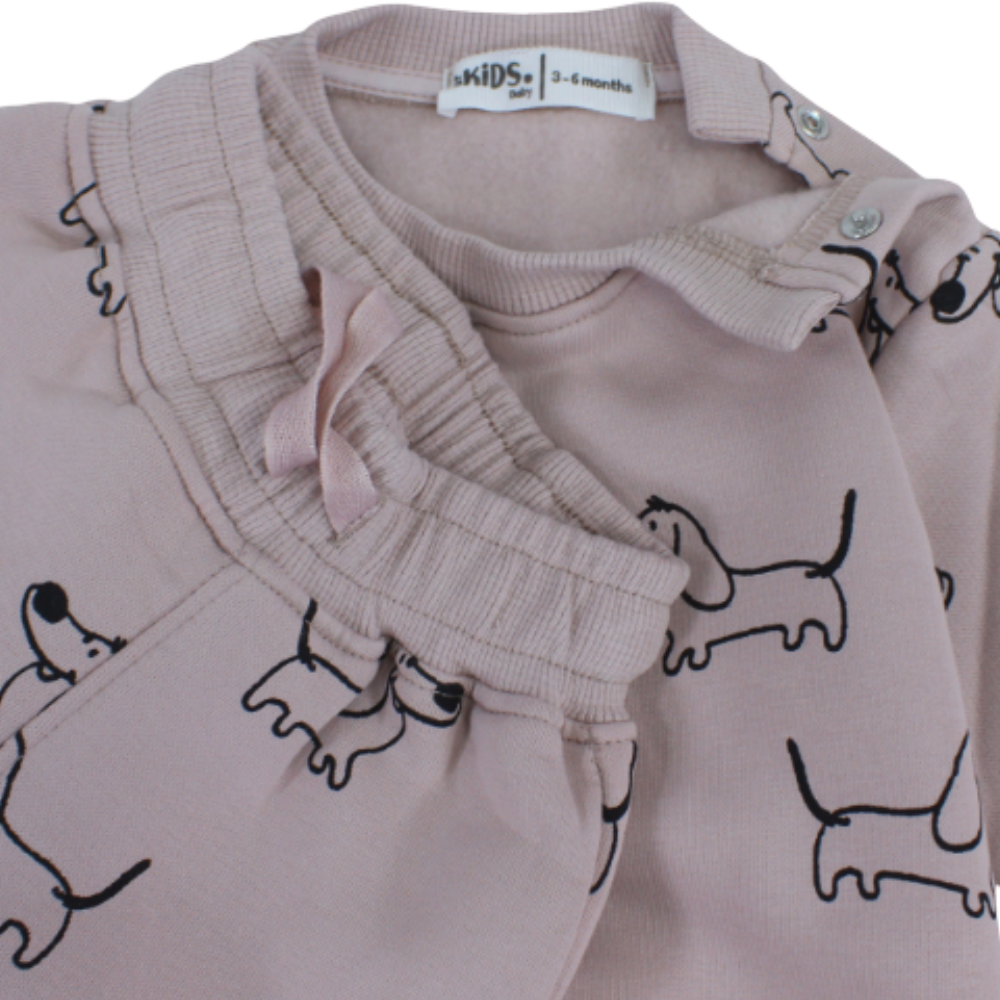 Baby Boys Long-Sleeved Pajama Set – Dusty Pink with Dogs Print