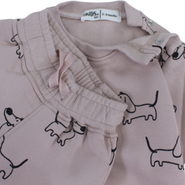Baby Boys Long-Sleeved Pajama Set – Dusty Pink with Dogs Print