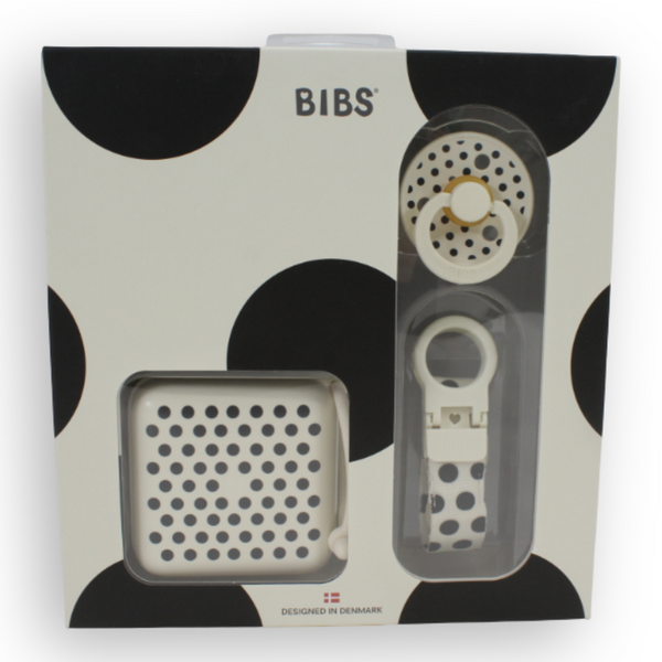BIBS Gift Set Polka Soothe & Go Latex Size 2 Ivory Black