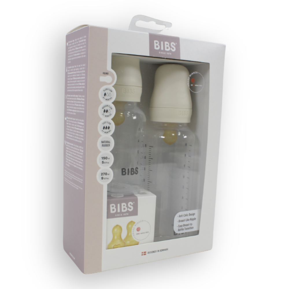 BIBS Grow and Flow Baby Bottle Round Latex Set 150 ml / 270 ml Ivory