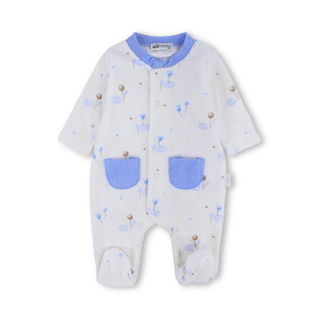Baby Boys Long-sleeved Baby Footie With Collar & Front Pockets