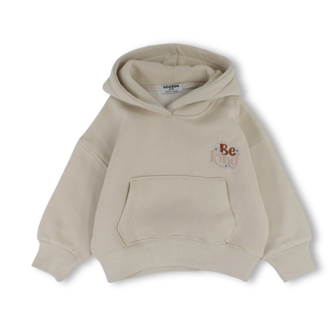 Baby Girls Hoodie – Beige with Be Kinnd Print