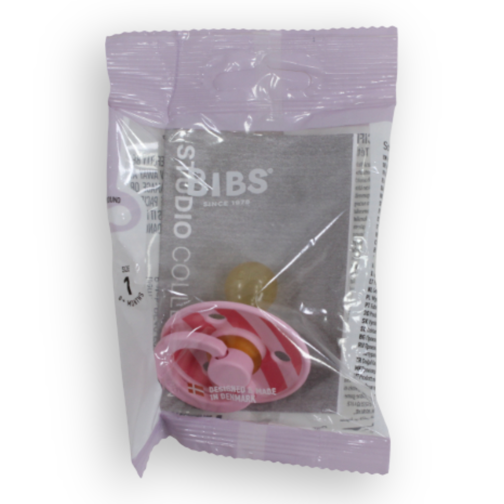 BIBS Pacifier Studio Colour Block Latex – Size 1, Baby Pink/Coral