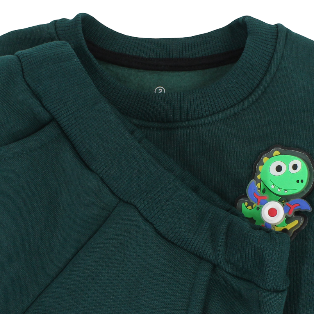 Boys Long-Sleeved Pajama – Navy & Olive with Dinosaur Skating Print