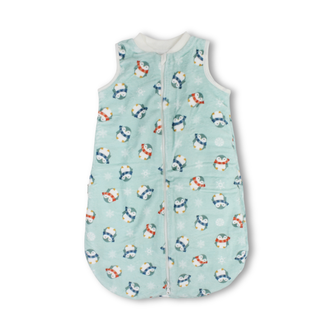Baby Boys Sleeping Bag – Aqua with Penguin Print