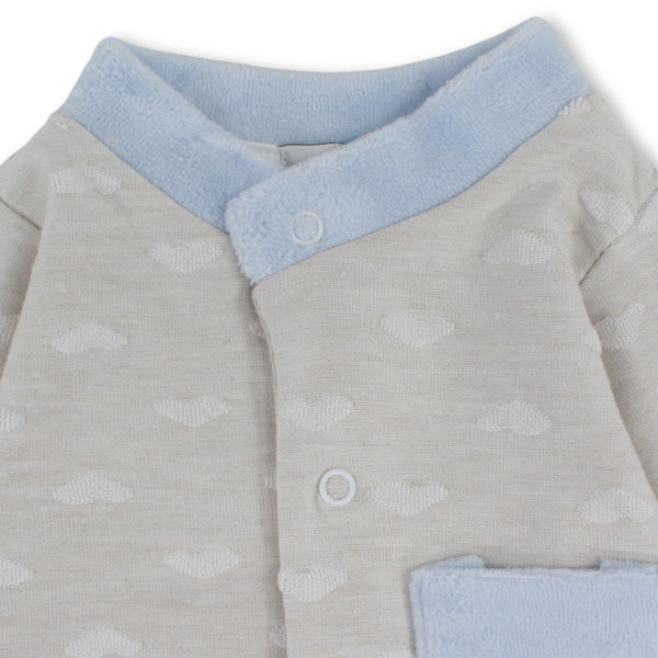 Baby Girls Cotton Baby Footie – Beige & Baby Blue with Heart Pattern and Pocket