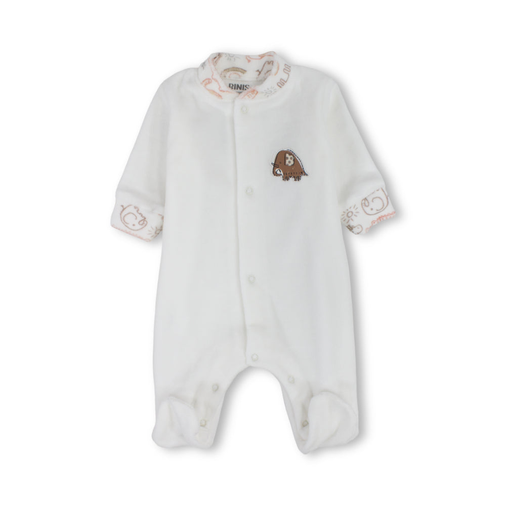 Unisex Baby Cotton Baby Footie – Off-White with Elephant Zoo Print
