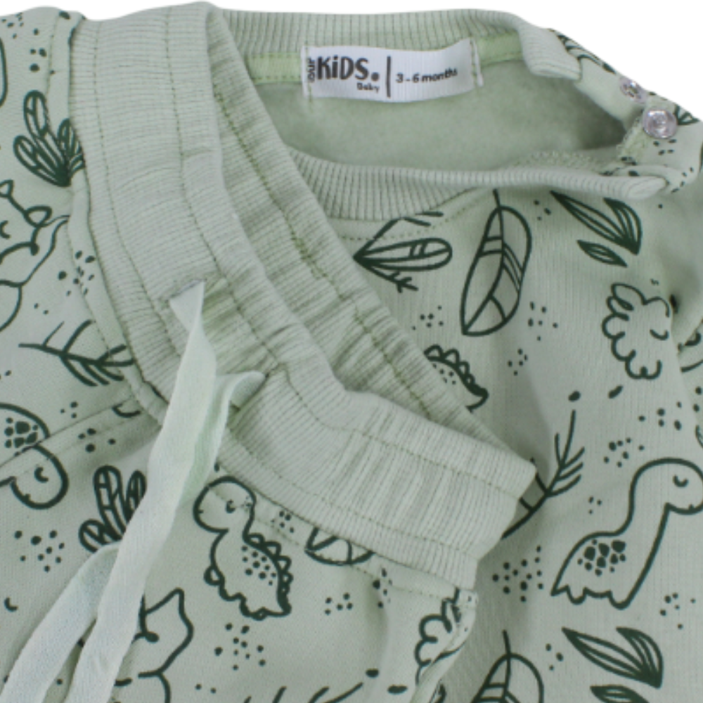 Baby Boys Long-Sleeved Pajama Set – Mint with Dinosaurs Print
