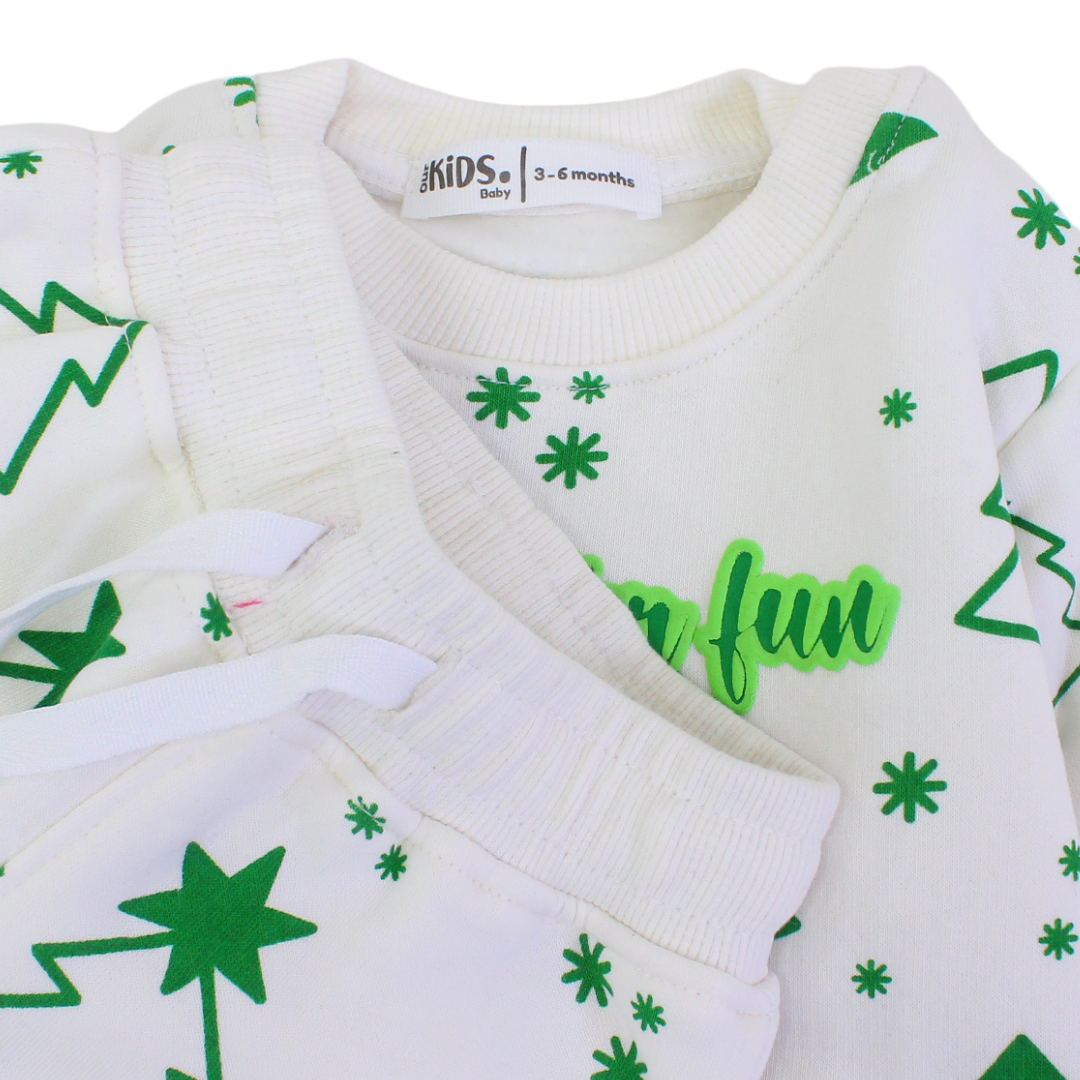 Baby Boys Long-Sleeved Pajama Set – Off White with "Winter Fun" Print
