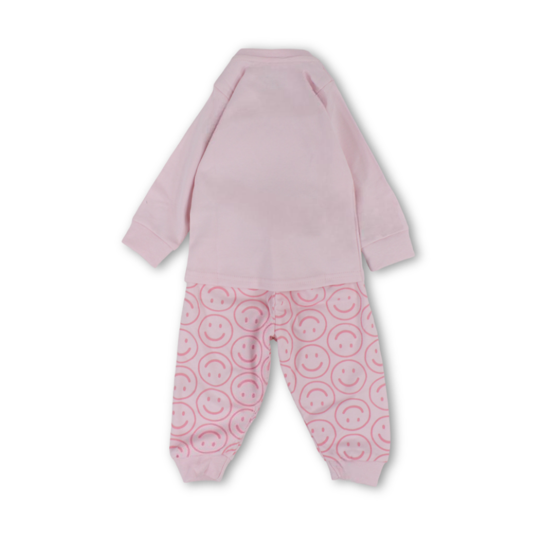 Baby Girls Long-Sleeved Pajama – Pink & Salmon with "Good Day" Print