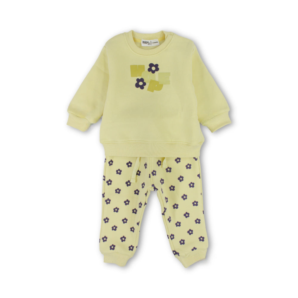 Girls Cotton Long-Sleeved Pajama Set – Yellow with "HOPE" Print