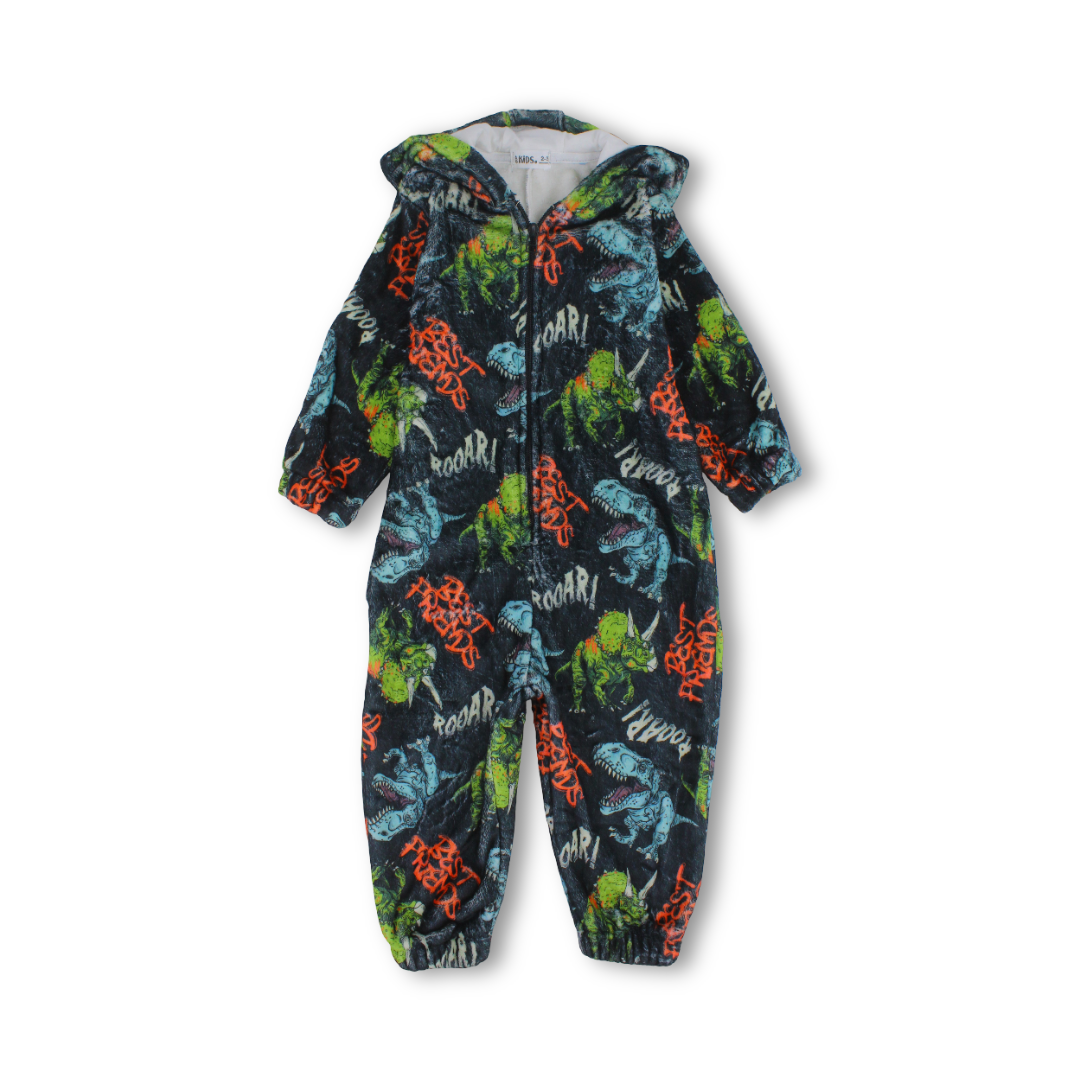 Boys Dinosaur Print Baby Footie – Dark Grey