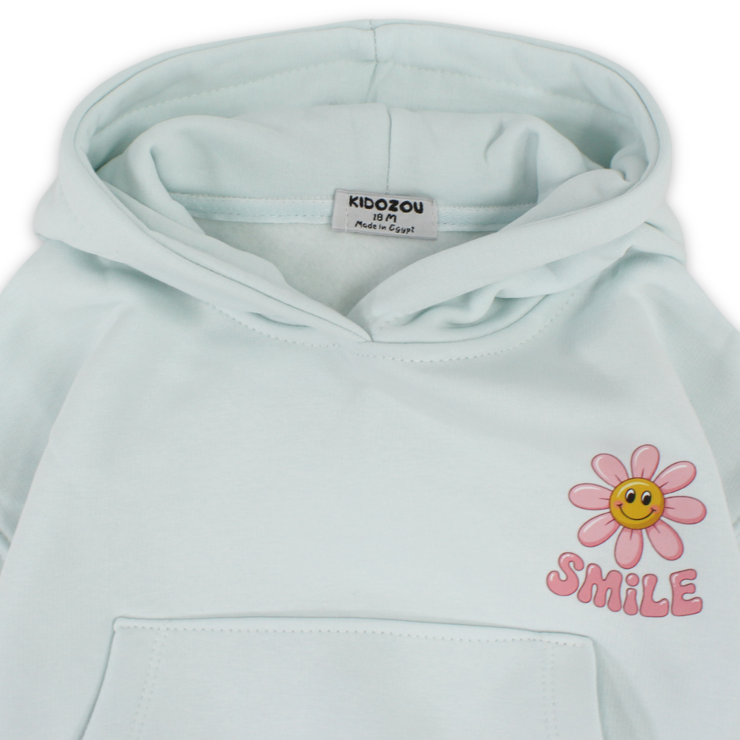 Baby Girls Hoodie – Aqua with Sun flower Print
