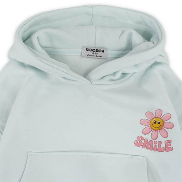 Baby Girls Hoodie – Aqua with Sun flower Print