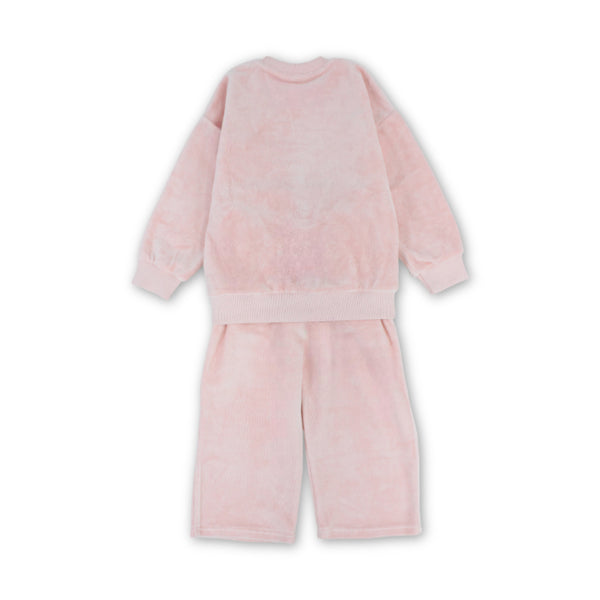 Girls Velvet Long-Sleeved Pajama Set with "Nice To Meet You" Print