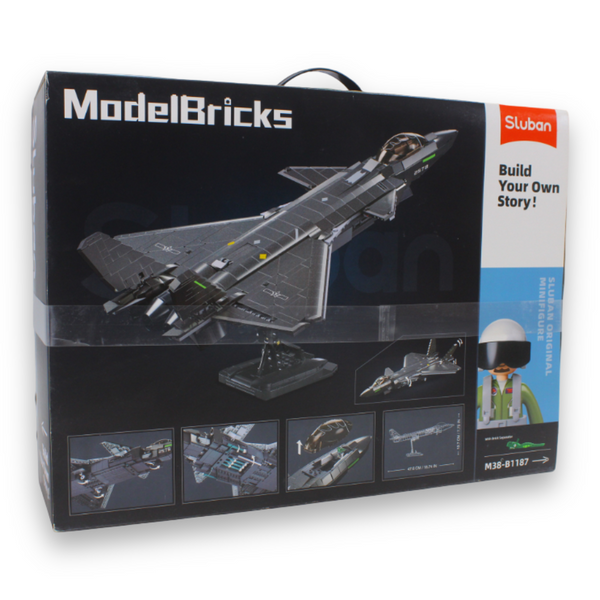 Model Bricks J-20 Stealth Aircraft 1/44 Building Set – Metal Coating Version, 1007 Pieces