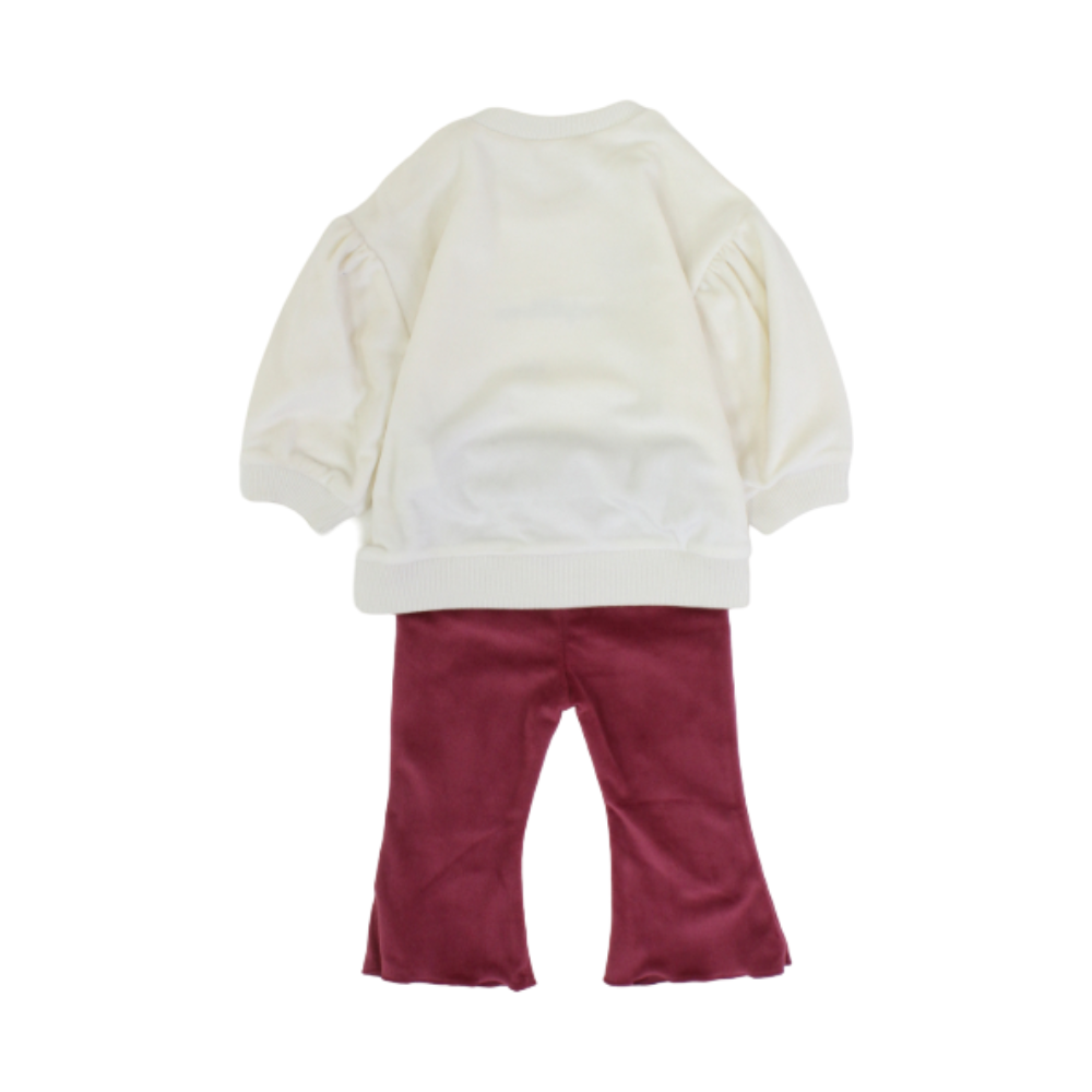 Baby Girls Velvet Long-Sleeved Pajama Set – Off White with Hearts Print