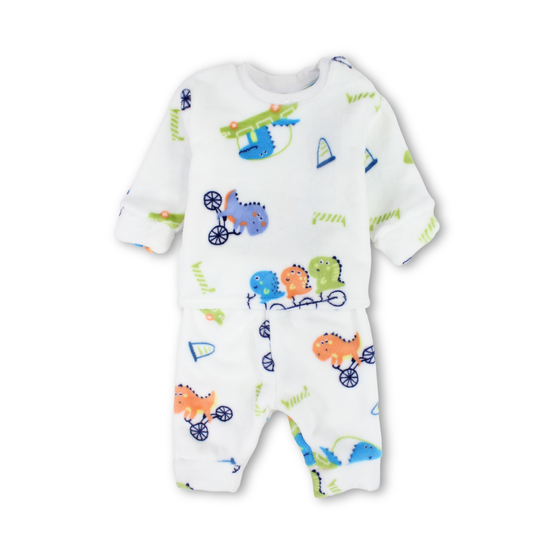 Baby Boys Long-Sleeved Pajama – White with Dino Bike Print